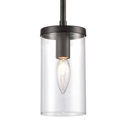 Atlas Lighting Oakland 4in 1-Light Mini Pendant | Modern Black and Clear Glass | Kitchen Island & Dining Room | 4 x 4 x 8 in | Model CL11655-BK