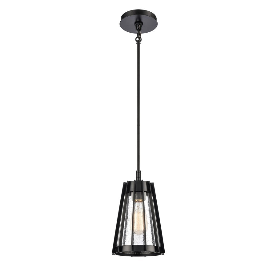 Atlas Lighting Open Louvers 6.75in 1-Light Mini Pendant | Modern Matte Black and Clear Seeded Glass | Kitchen Island & Dining Room | Model CL11656-BK