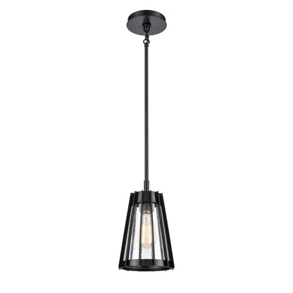 Atlas Lighting Open Louvers 6.75in 1-Light Mini Pendant | Modern Matte Black and Clear Seeded Glass | Kitchen Island & Dining Room | Model CL11656-BK