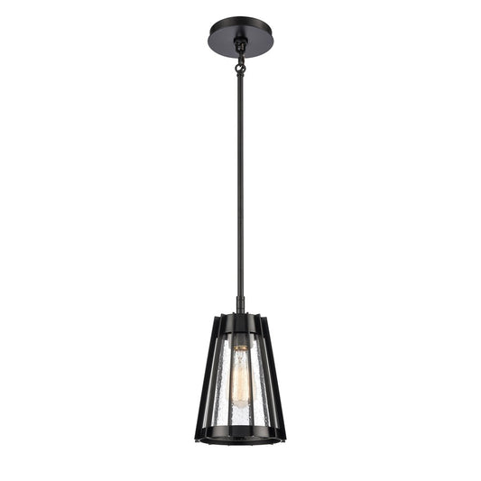 Atlas Lighting Open Louvers 6.75in 1-Light Mini Pendant | Modern Matte Black and Clear Seeded Glass | Kitchen Island & Dining Room | Model CL11656-BK