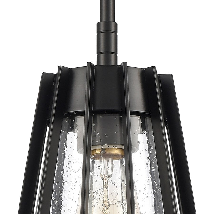 Atlas Lighting Open Louvers 6.75in 1-Light Mini Pendant | Modern Matte Black and Clear Seeded Glass | Kitchen Island & Dining Room | Model CL11656-BK
