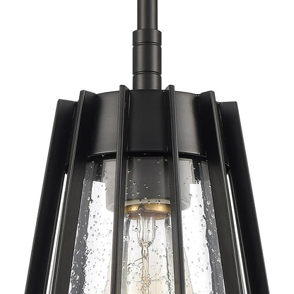 Atlas Lighting Open Louvers 6.75in 1-Light Mini Pendant | Modern Matte Black and Clear Seeded Glass | Kitchen Island & Dining Room | Model CL11656-BK