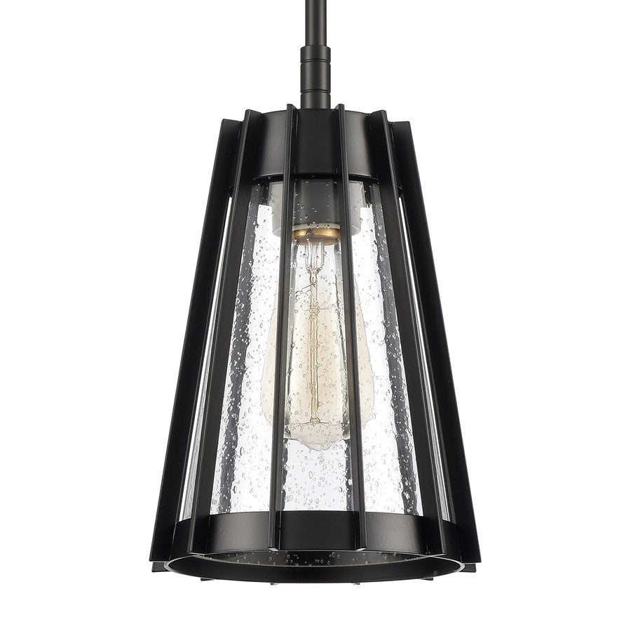 Atlas Lighting Open Louvers 6.75in 1-Light Mini Pendant | Modern Matte Black and Clear Seeded Glass | Kitchen Island & Dining Room | Model CL11656-BK