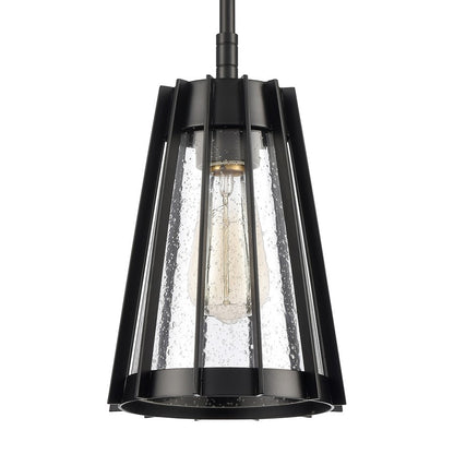 Atlas Lighting Open Louvers 6.75in 1-Light Mini Pendant | Modern Matte Black and Clear Seeded Glass | Kitchen Island & Dining Room | Model CL11656-BK