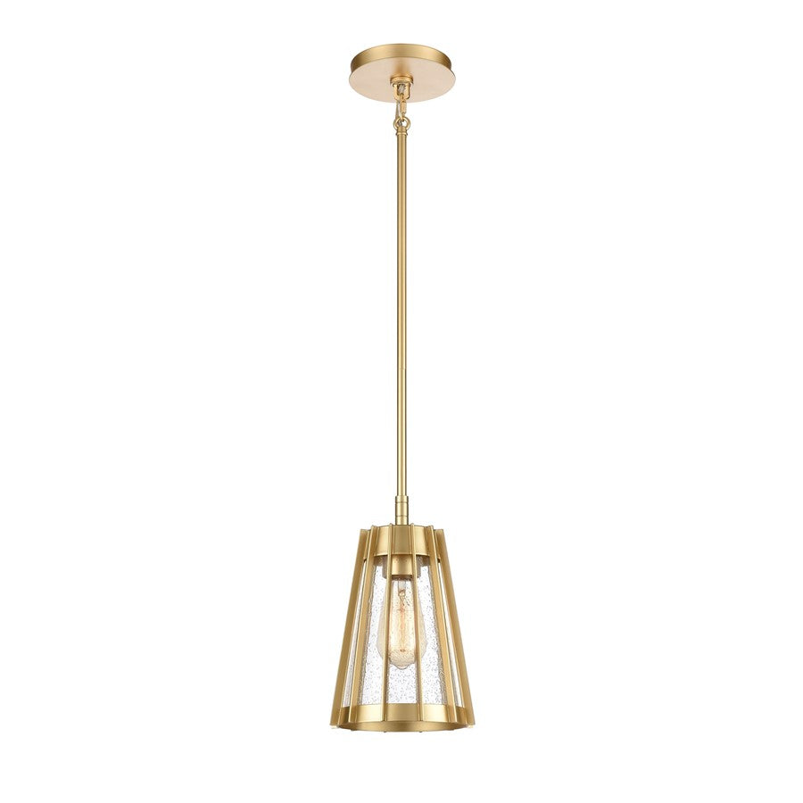 Atlas Lighting Open Louvers 6.75in 1-Light Mini Pendant | Modern Champagne Gold and Clear Seeded Glass | Kitchen Island & Dining | Model CL11656-GD