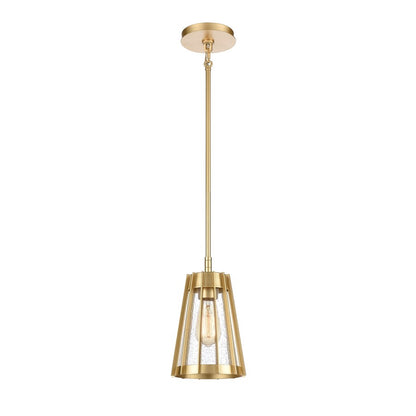 Atlas Lighting Open Louvers 6.75in 1-Light Mini Pendant | Modern Champagne Gold and Clear Seeded Glass | Kitchen Island & Dining | Model CL11656-GD