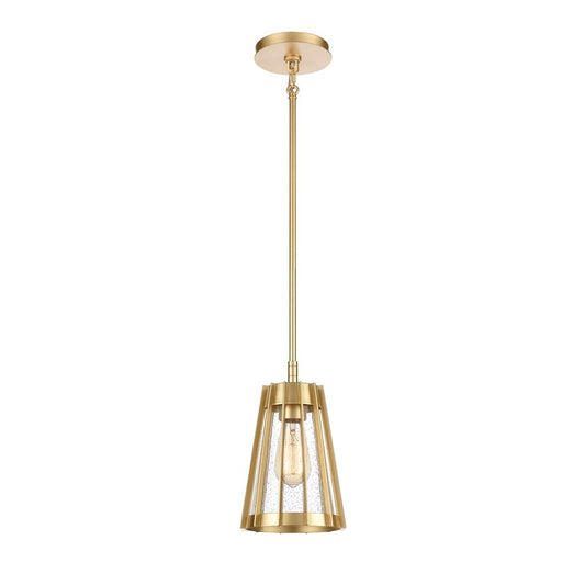 Atlas Lighting Open Louvers 6.75in 1-Light Mini Pendant | Modern Champagne Gold and Clear Seeded Glass | Kitchen Island & Dining | Model CL11656-GD