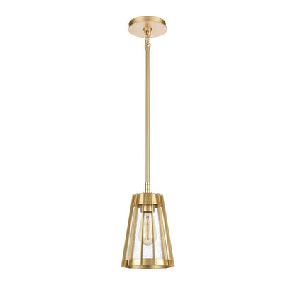 Atlas Lighting Open Louvers 6.75in 1-Light Mini Pendant | Modern Champagne Gold and Clear Seeded Glass | Kitchen Island & Dining | Model CL11656-GD