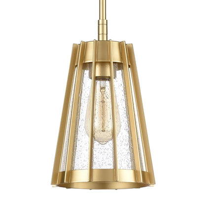 Atlas Lighting Open Louvers 6.75in 1-Light Mini Pendant | Modern Champagne Gold and Clear Seeded Glass | Kitchen Island & Dining | Model CL11656-GD