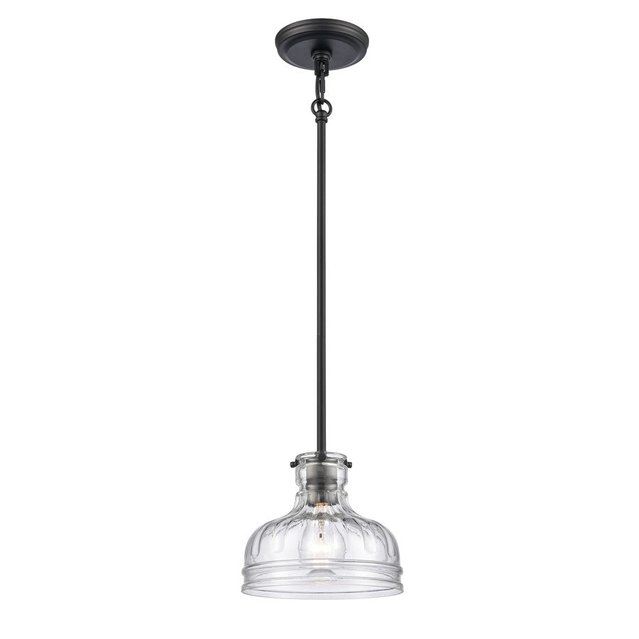Atlas Lighting Orinoco 8in 1-Light Mini Pendant | Traditional Matte Black and Clear Glass | Kitchen Island & Dining Room | Model CL11658-BK