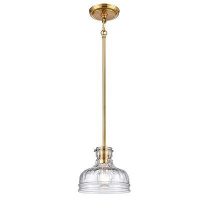 Atlas Lighting Orinoco 8in 1-Light Mini Pendant | Traditional Satin Brass and Clear Glass | Kitchen Island & Dining Room | Model CL11658-BS