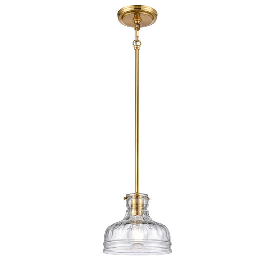 Atlas Lighting Orinoco 8in 1-Light Mini Pendant | Traditional Satin Brass and Clear Glass | Kitchen Island & Dining Room | Model CL11658-BS