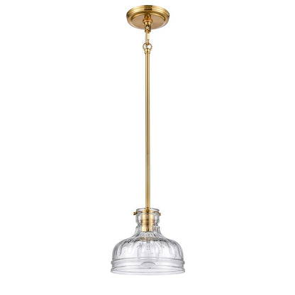 Atlas Lighting Orinoco 8in 1-Light Mini Pendant | Traditional Satin Brass and Clear Glass | Kitchen Island & Dining Room | Model CL11658-BS
