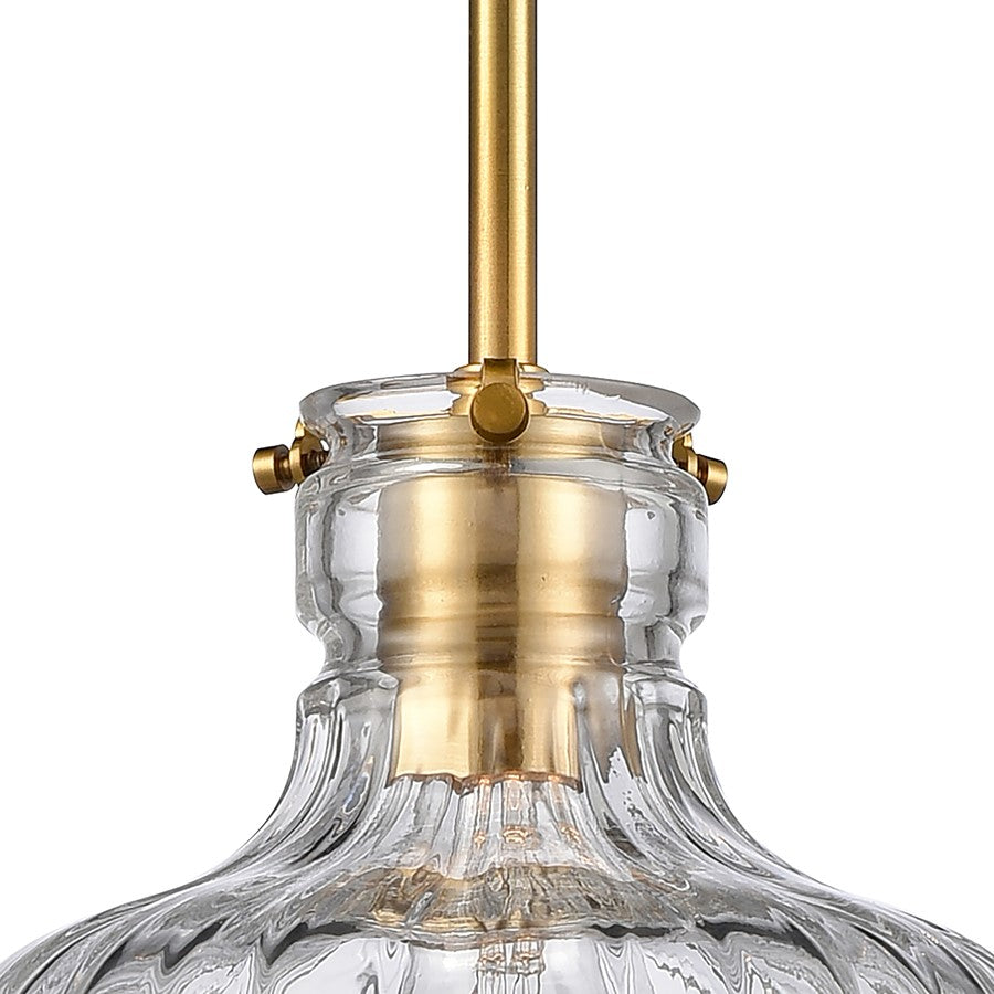 Atlas Lighting Orinoco 8in 1-Light Mini Pendant | Traditional Satin Brass and Clear Glass | Kitchen Island & Dining Room | Model CL11658-BS