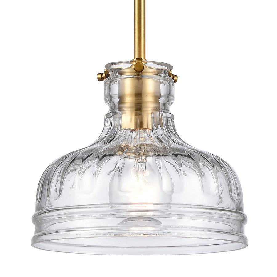 Atlas Lighting Orinoco 8in 1-Light Mini Pendant | Traditional Satin Brass and Clear Glass | Kitchen Island & Dining Room | Model CL11658-BS