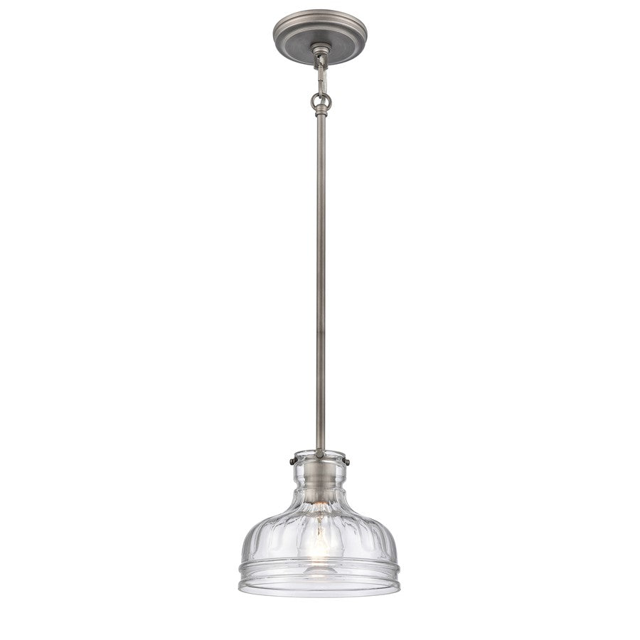 Atlas Lighting Orinoco 8in 1-Light Mini Pendant | Traditional Weathered Zinc and Clear Glass | Kitchen Island & Dining Room | Model CL11658-SV