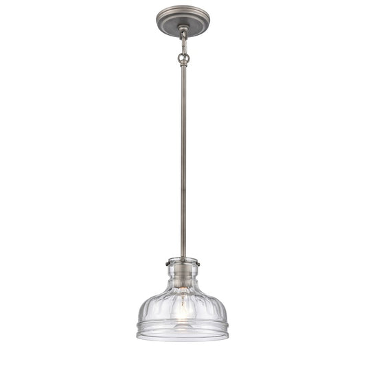 Atlas Lighting Orinoco 8in 1-Light Mini Pendant | Traditional Weathered Zinc and Clear Glass | Kitchen Island & Dining Room | Model CL11658-SV