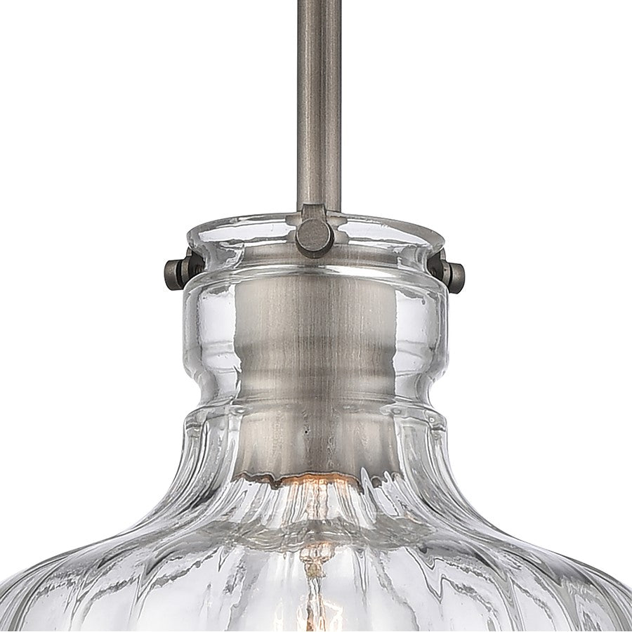 Atlas Lighting Orinoco 8in 1-Light Mini Pendant | Traditional Weathered Zinc and Clear Glass | Kitchen Island & Dining Room | Model CL11658-SV