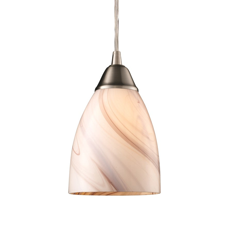 Atlas Lighting Pierra 5in 1-Light Pendant | Transitional Satin Nickel and White Swirl Glass | Kitchen Island & Dining Room | Model CL11662-WH