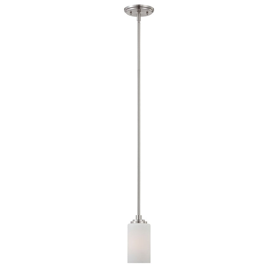 Atlas Lighting Pittman 5in 1-Light Mini Pendant | Transitional Brushed Nickel and White Frosted Glass | Kitchen Island & Dining | Model CL11663-NK