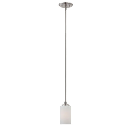 Atlas Lighting Pittman 5in 1-Light Mini Pendant | Transitional Brushed Nickel and White Frosted Glass | Kitchen Island & Dining | Model CL11663-NK