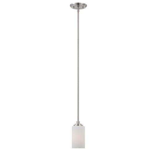 Atlas Lighting Pittman 5in 1-Light Mini Pendant | Transitional Brushed Nickel and White Frosted Glass | Kitchen Island & Dining | Model CL11663-NK