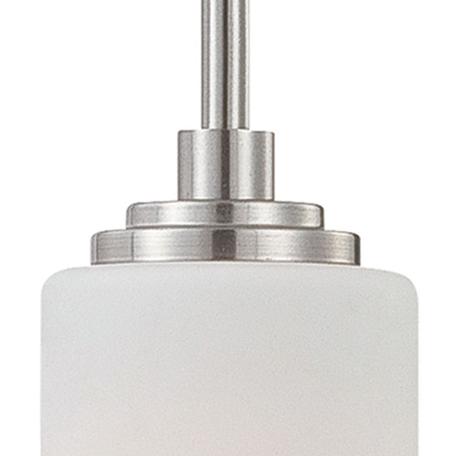 Atlas Lighting Pittman 5in 1-Light Mini Pendant | Transitional Brushed Nickel and White Frosted Glass | Kitchen Island & Dining | Model CL11663-NK