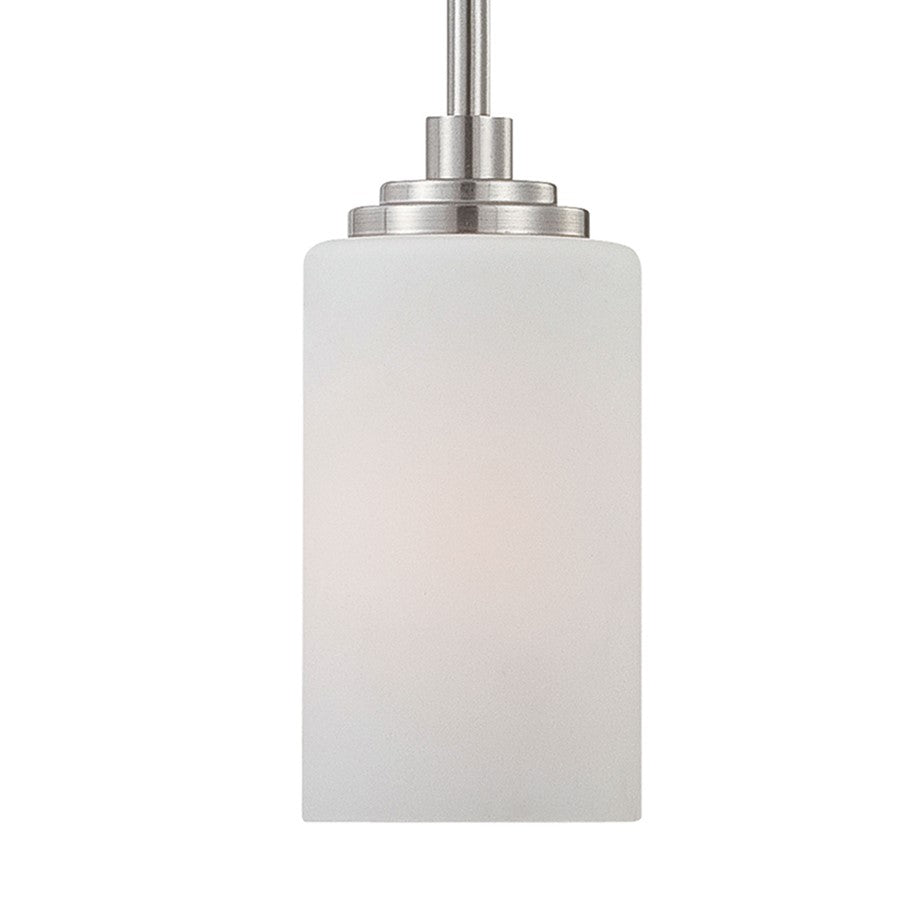 Atlas Lighting Pittman 5in 1-Light Mini Pendant | Transitional Brushed Nickel and White Frosted Glass | Kitchen Island & Dining | Model CL11663-NK