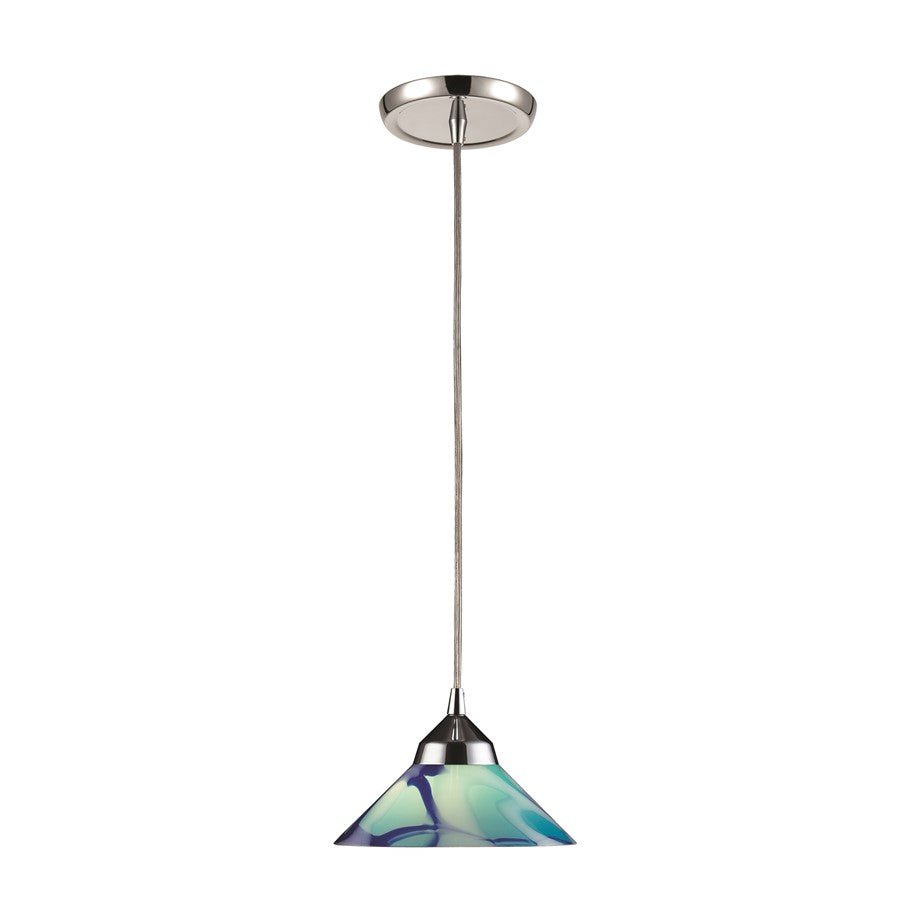 Atlas Lighting Refraction 7in 1-Light Pendant | Modern Polished Chrome and Blue Glass | Kitchen Island & Dining Room | 7 x 7 x 4 in | Model CL11666-BL