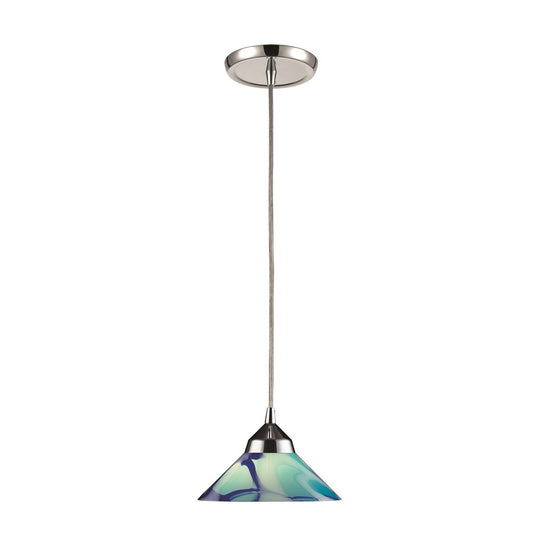 Atlas Lighting Refraction 7in 1-Light Pendant | Modern Polished Chrome and Blue Glass | Kitchen Island & Dining Room | 7 x 7 x 4 in | Model CL11666-BL