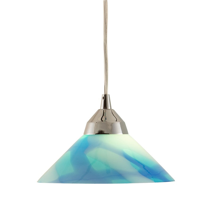 Atlas Lighting Refraction 7in 1-Light Pendant | Modern Polished Chrome and Blue Glass | Kitchen Island & Dining Room | 7 x 7 x 4 in | Model CL11666-BL