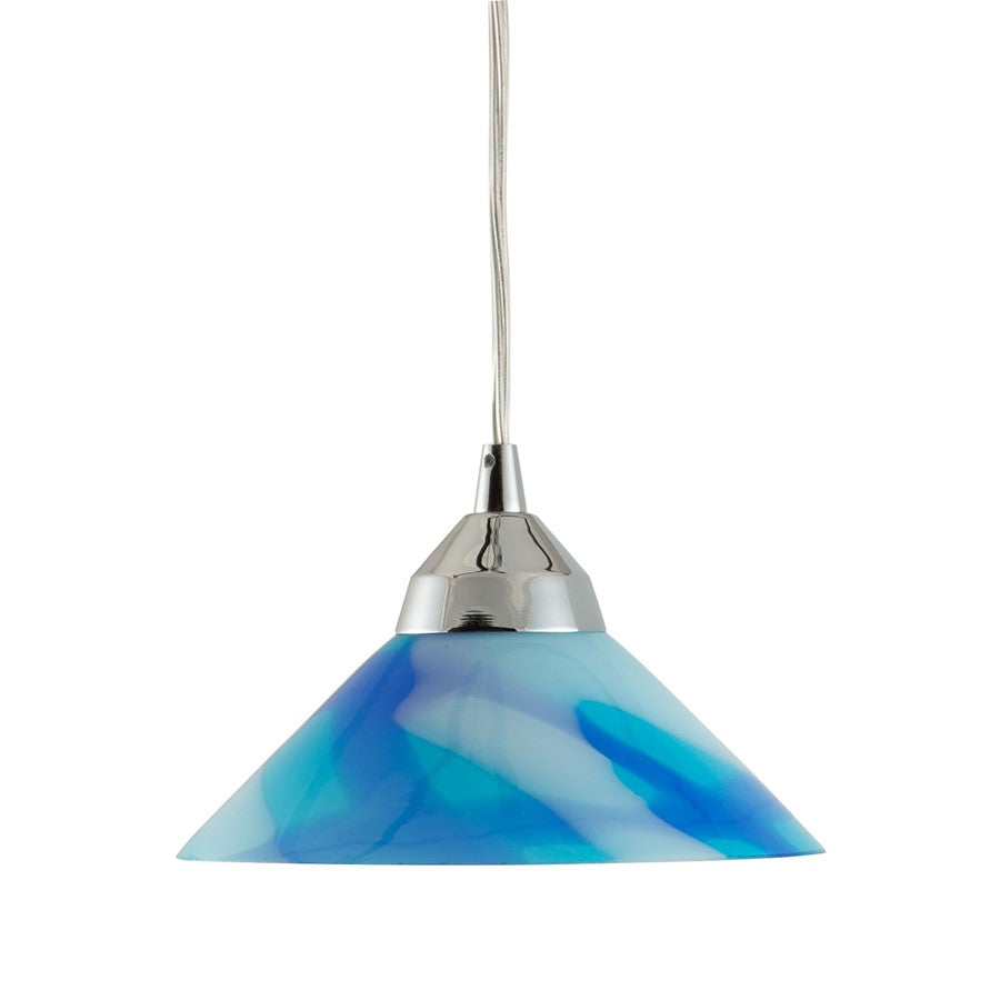 Atlas Lighting Refraction 7in 1-Light Pendant | Modern Polished Chrome and Blue Glass | Kitchen Island & Dining Room | 7 x 7 x 4 in | Model CL11666-BL