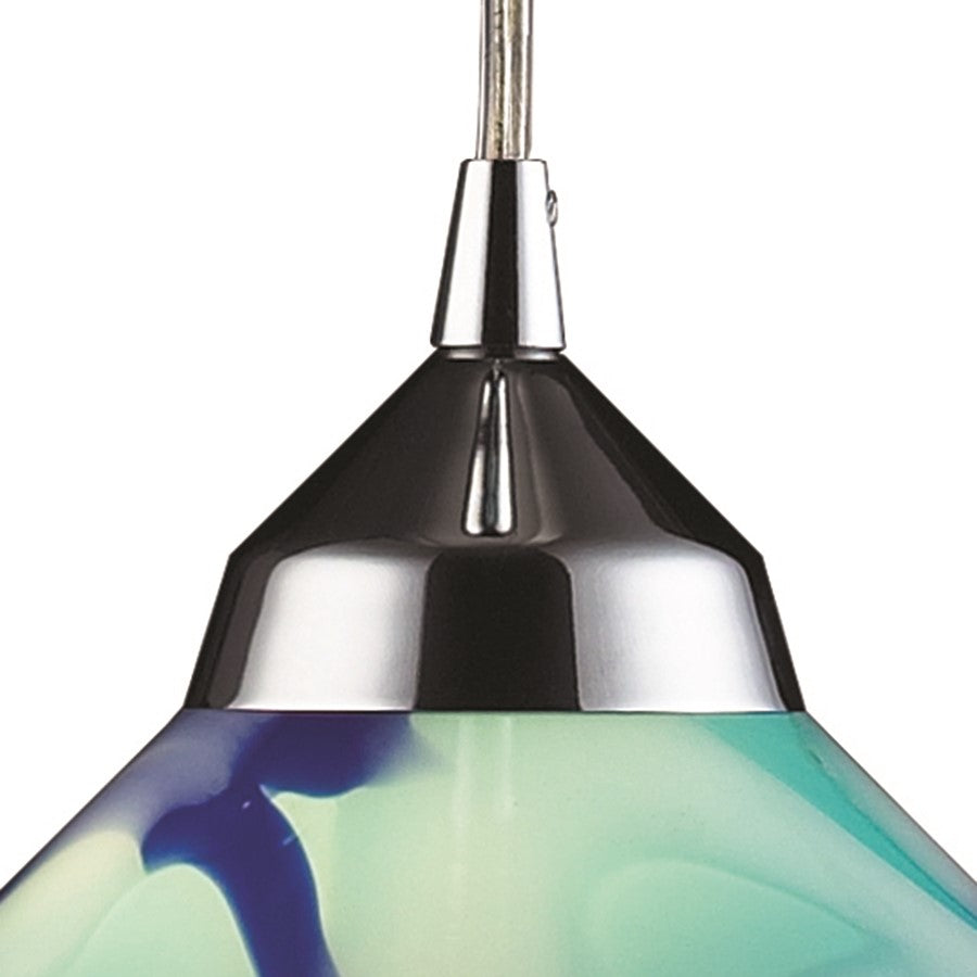 Atlas Lighting Refraction 7in 1-Light Pendant | Modern Polished Chrome and Blue Glass | Kitchen Island & Dining Room | 7 x 7 x 4 in | Model CL11666-BL