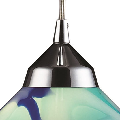 Atlas Lighting Refraction 7in 1-Light Pendant | Modern Polished Chrome and Blue Glass | Kitchen Island & Dining Room | 7 x 7 x 4 in | Model CL11666-BL