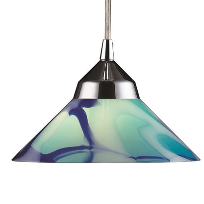 Atlas Lighting Refraction 7in 1-Light Pendant | Modern Polished Chrome and Blue Glass | Kitchen Island & Dining Room | 7 x 7 x 4 in | Model CL11666-BL