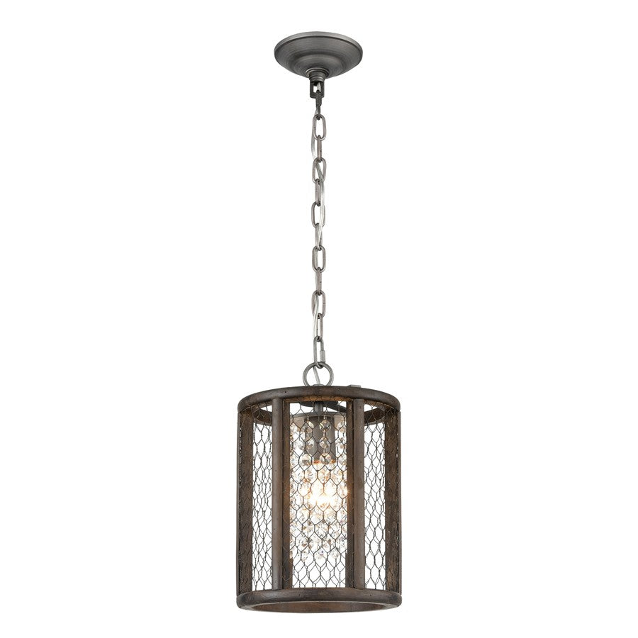 Atlas Lighting Renaissance Invention 8in 1-Light Mini Pendant | Rustic Aged Wood and Weathered Zinc with Brown Metal Shade | Model CL11668-BN