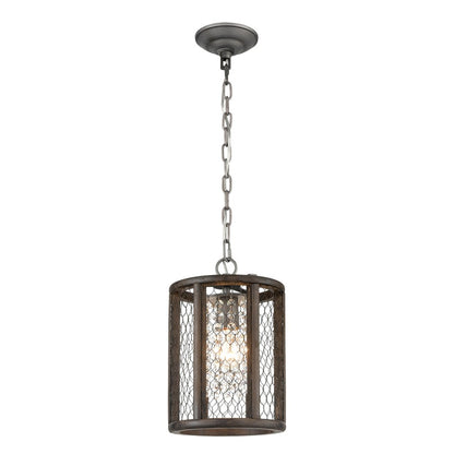 Atlas Lighting Renaissance Invention 8in 1-Light Mini Pendant | Rustic Aged Wood and Weathered Zinc with Brown Metal Shade | Model CL11668-BN