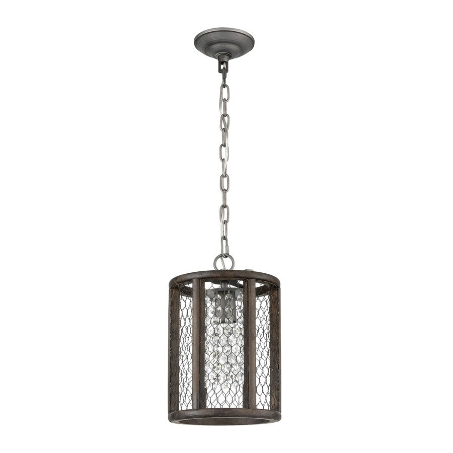 Atlas Lighting Renaissance Invention 8in 1-Light Mini Pendant | Rustic Aged Wood and Weathered Zinc with Brown Metal Shade | Model CL11668-BN