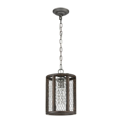 Atlas Lighting Renaissance Invention 8in 1-Light Mini Pendant | Rustic Aged Wood and Weathered Zinc with Brown Metal Shade | Model CL11668-BN