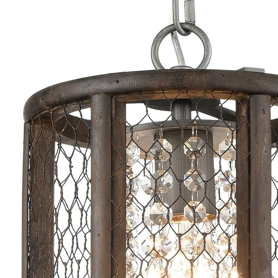 Atlas Lighting Renaissance Invention 8in 1-Light Mini Pendant | Rustic Aged Wood and Weathered Zinc with Brown Metal Shade | Model CL11668-BN