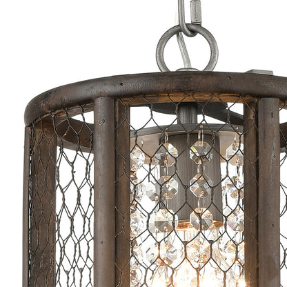 Atlas Lighting Renaissance Invention 8in 1-Light Mini Pendant | Rustic Aged Wood and Weathered Zinc with Brown Metal Shade | Model CL11668-BN