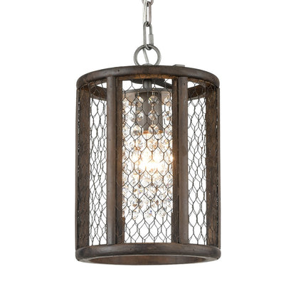 Atlas Lighting Renaissance Invention 8in 1-Light Mini Pendant | Rustic Aged Wood and Weathered Zinc with Brown Metal Shade | Model CL11668-BN