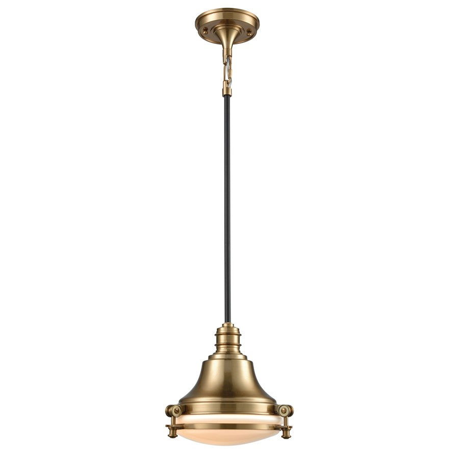 Atlas Lighting Riley 10in 1-Light Mini Pendant | Transitional Satin Brass and White Glass | Kitchen Island & Dining Room | Model CL11669-BS