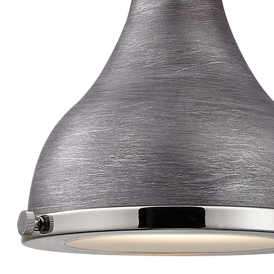 Atlas Lighting Rutherford 9in 1-Light Mini Pendant | Transitional Weathered Zinc and Polished Nickel Metal | Kitchen Island | Model CL11672-SV