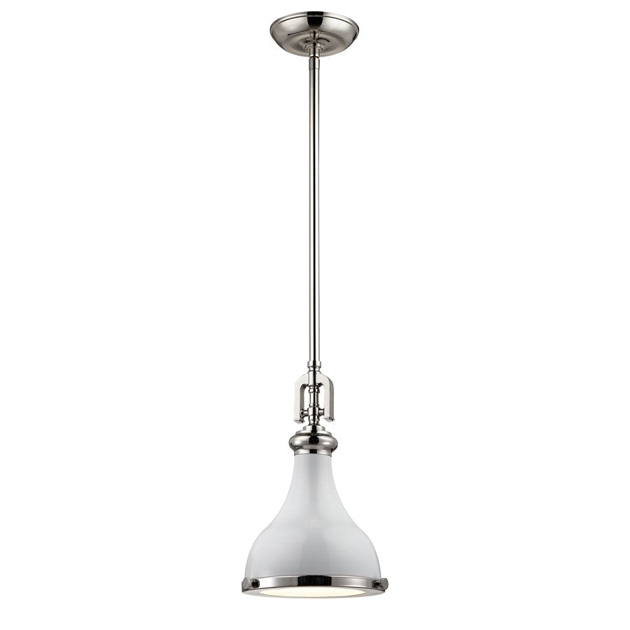 Atlas Lighting Rutherford 9in 1-Light Mini Pendant | Transitional Gloss White and Polished Nickel Metal | Kitchen Island & Dining | Model CL11672-WH