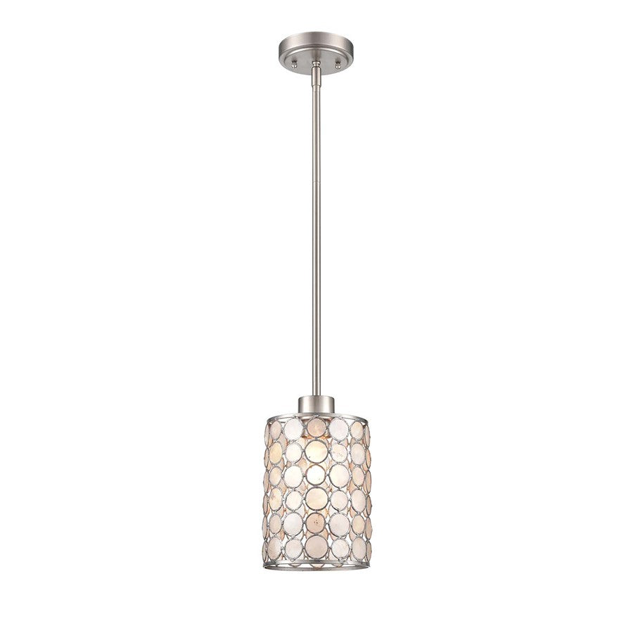 Atlas Lighting Sagamore 6in 1-Light Mini Pendant | Coastal Brushed Nickel and Natural Capiz Shell | Kitchen Island & Dining Room | Model CL11674-NK