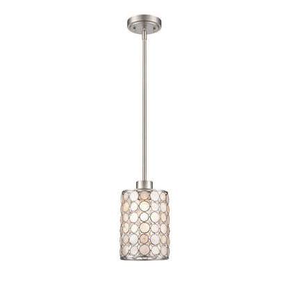 Atlas Lighting Sagamore 6in 1-Light Mini Pendant | Coastal Brushed Nickel and Natural Capiz Shell | Kitchen Island & Dining Room | Model CL11674-NK