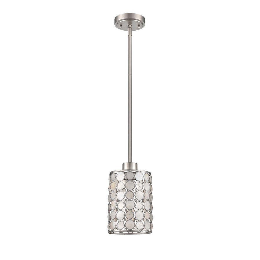 Atlas Lighting Sagamore 6in 1-Light Mini Pendant | Coastal Brushed Nickel and Natural Capiz Shell | Kitchen Island & Dining Room | Model CL11674-NK