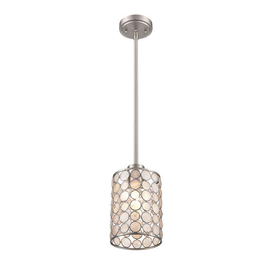 Atlas Lighting Sagamore 6in 1-Light Mini Pendant | Coastal Brushed Nickel and Natural Capiz Shell | Kitchen Island & Dining Room | Model CL11674-NK