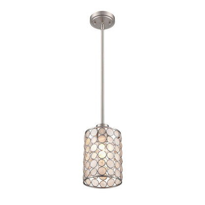 Atlas Lighting Sagamore 6in 1-Light Mini Pendant | Coastal Brushed Nickel and Natural Capiz Shell | Kitchen Island & Dining Room | Model CL11674-NK
